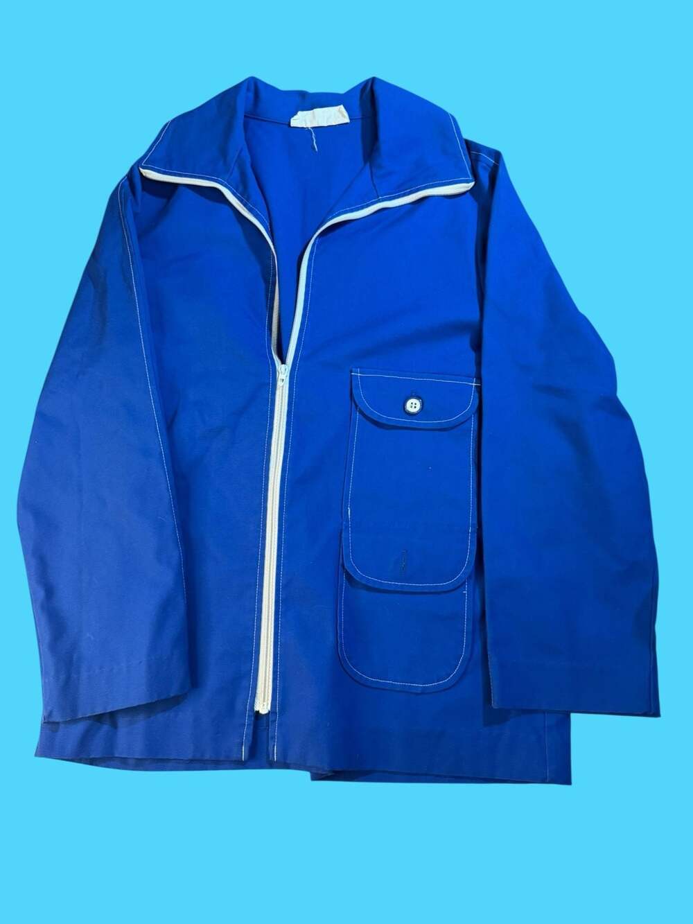 Vintage 70s White Stag Blue Zip-Up Jacket with Contrast Stitching and Safari Poc